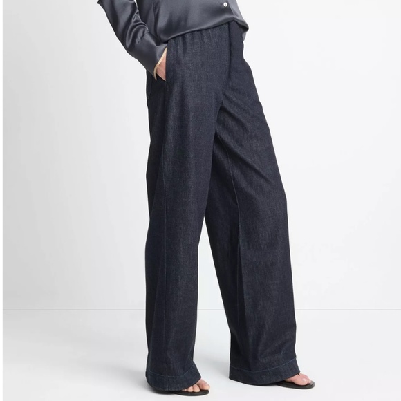 Vince  Wide Leg Pants Cotton Mid-Rise Size Medium NEW Slip On Elastic Waist - Picture 2 of 9